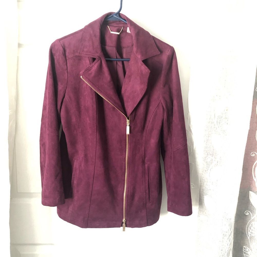 CHICO'S Elongated Moto Faux Suede Jacket full zip up women size S
